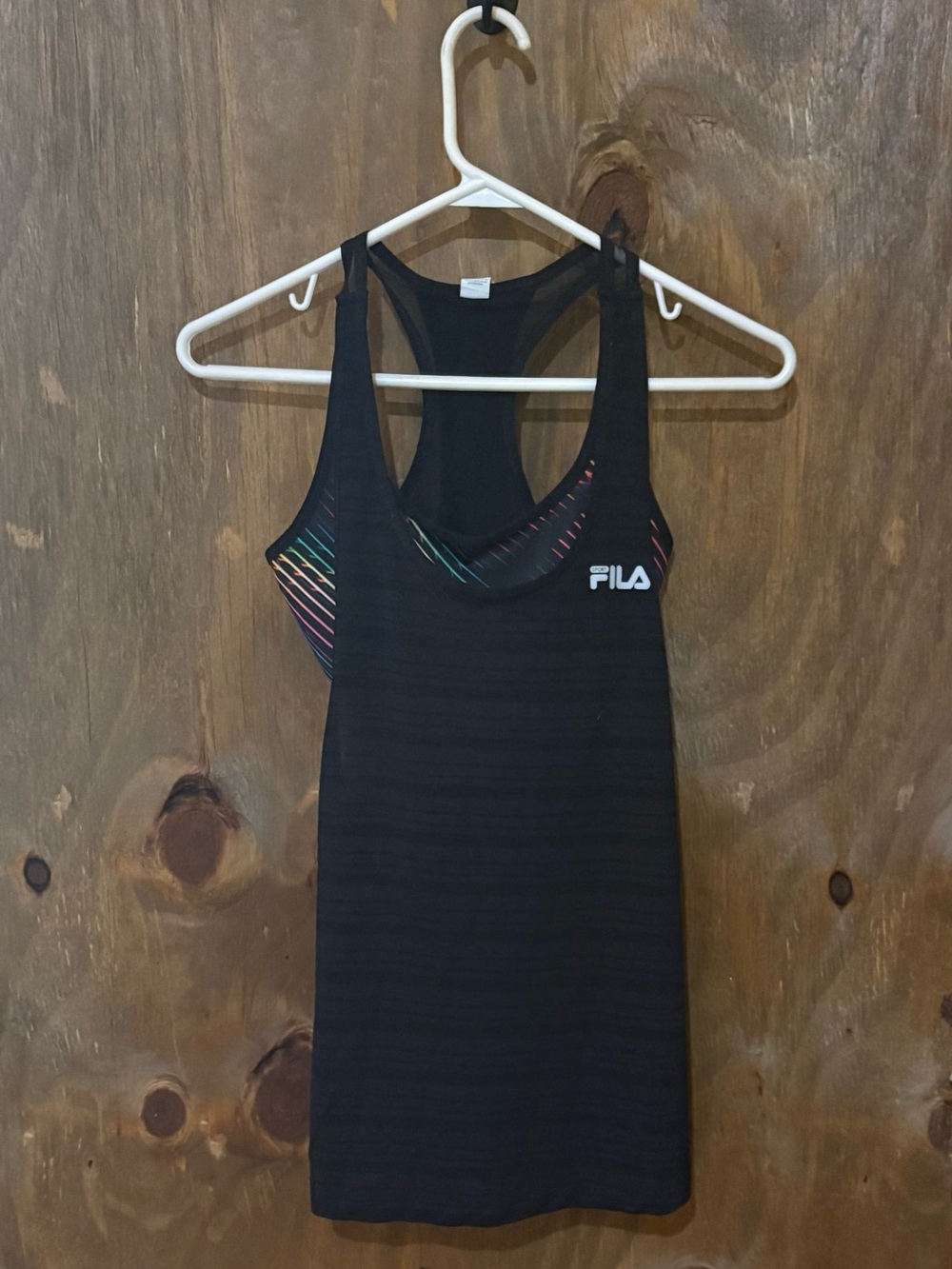 Fila Black Racerback Tank with Rainbow Stripe Sports Bra attached